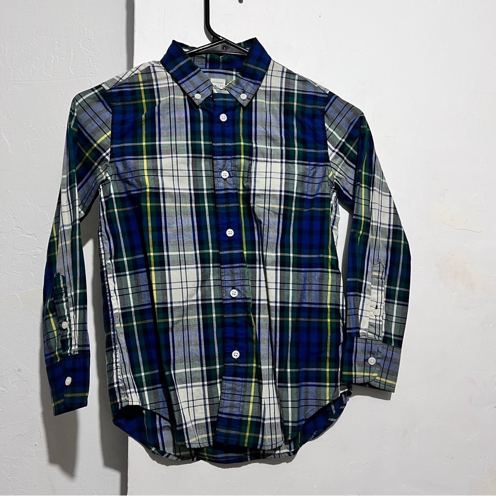 Crewcuts Blue and Green Button Down Shirt Classic Plaid  :BOX L: